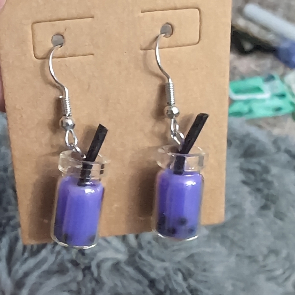 Hand Crafted Purple Bubble Tea Earrings
